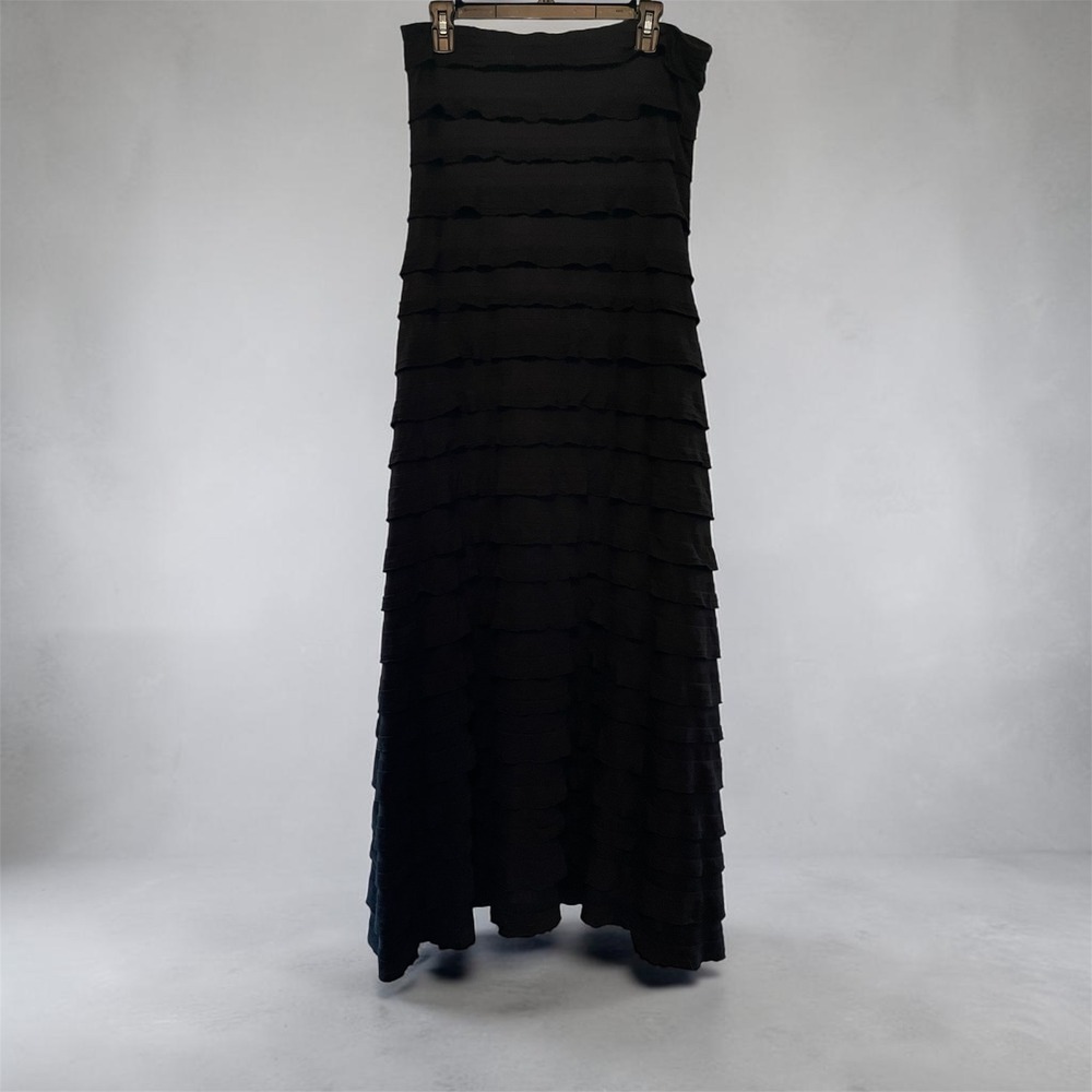 Sacha Drake Black Tiered Ruffle Strapless Maxi Dress Evening Gown Womens 16